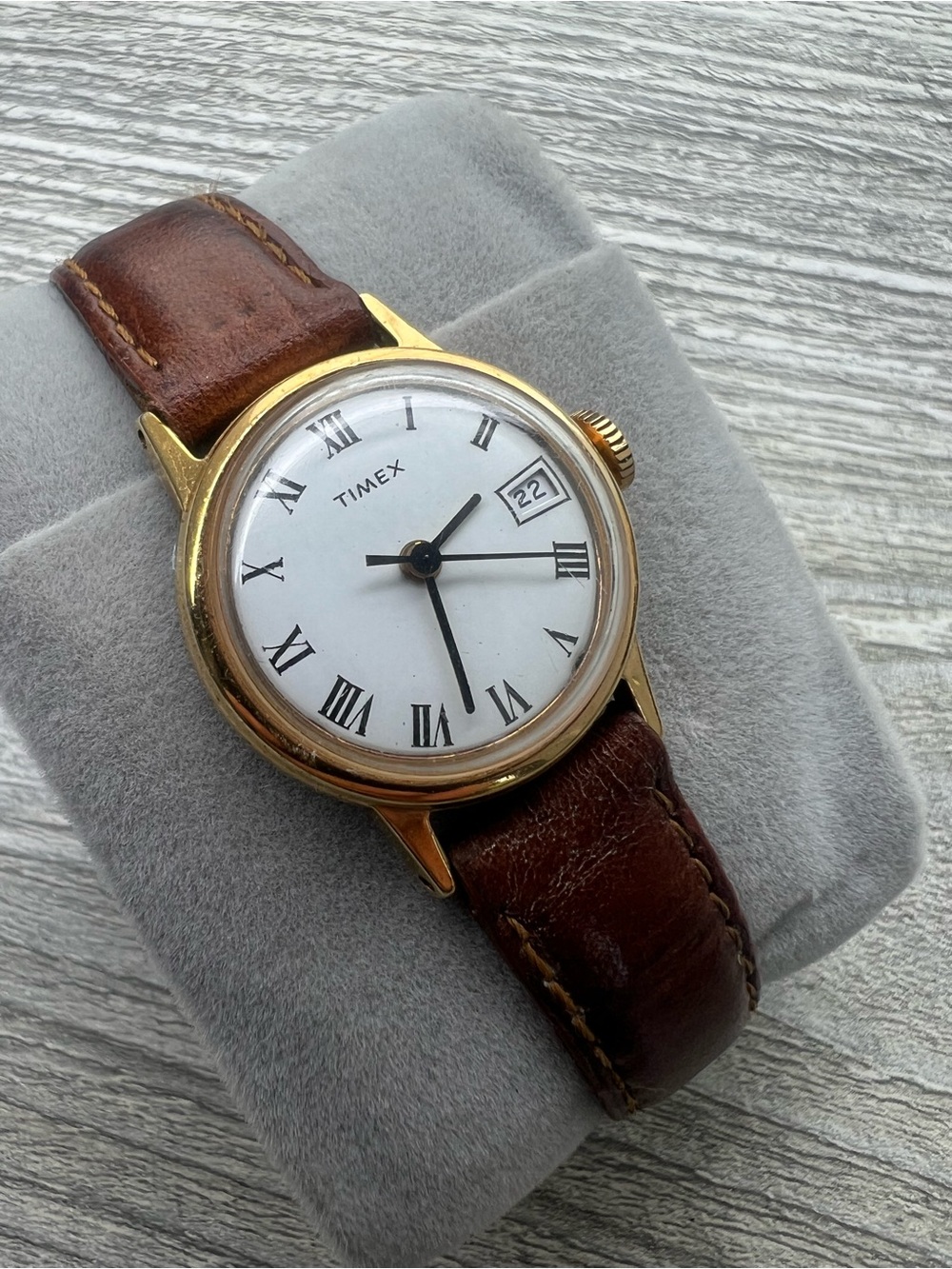 Timex Womens Roman numeral white dial Watch with Brown Leather Strap